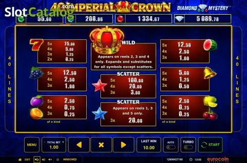 Οθόνη6. Diamond Mystery 40 Imperial Crown Κουλοχέρης