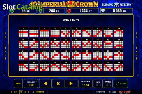 Οθόνη7. Diamond Mystery 40 Imperial Crown Κουλοχέρης