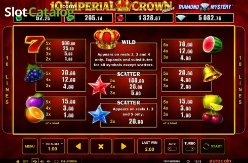 Οθόνη5. Diamond Mystery 10 Imperial Crown Deluxe Κουλοχέρης