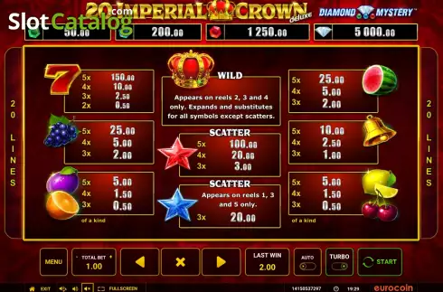 Οθόνη6. Diamond Mystery 20 Imperial Crown Deluxe Κουλοχέρης