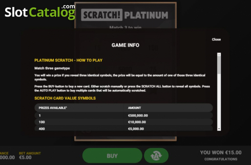Οθόνη6. Scratch Platinum Κουλοχέρης