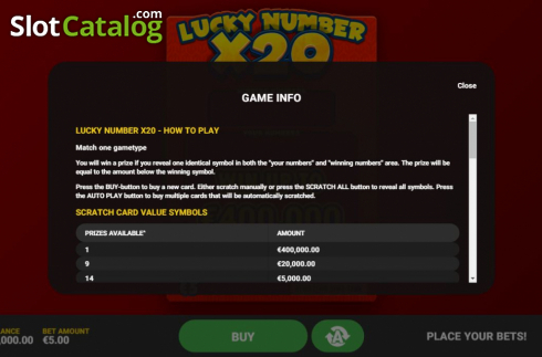 Οθόνη6. Lucky Number x20 Κουλοχέρης
