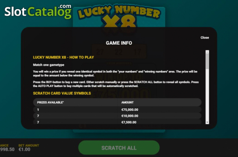 Οθόνη5. Lucky Number x8 Κουλοχέρης