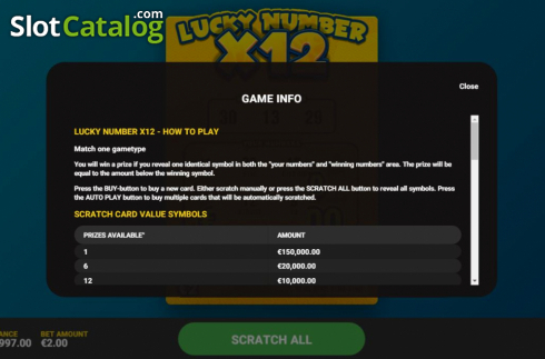 Οθόνη5. Lucky Number x12 Κουλοχέρης