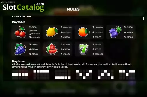 Οθόνη7. Fruits 20 Bonus Spin Κουλοχέρης