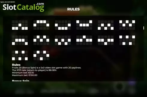 Οθόνη8. Fruits 20 Bonus Spin Κουλοχέρης