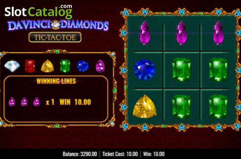 Οθόνη4. Da Vinci Diamonds Tic Tac Toe Κουλοχέρης