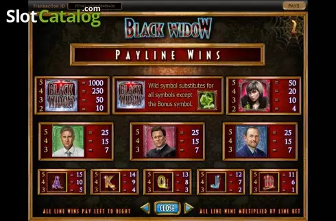 Πίνακας πληρωμών. Black Widow (IGT) Κουλοχέρης