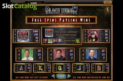 Πίνακας πληρωμών 4. Black Widow (IGT) Κουλοχέρης