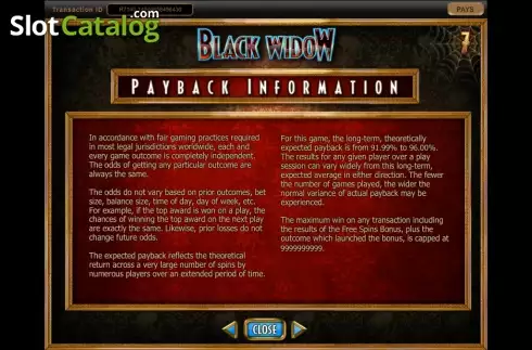Κανόνες. Black Widow (IGT) Κουλοχέρης
