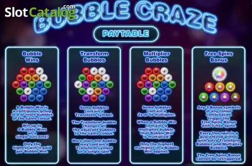 Πίνακας πληρωμών. Bubble Craze Κουλοχέρης