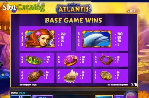 Πίνακας πληρωμών 2. King of Atlantis (IGT) Κουλοχέρης