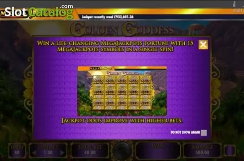 Οθόνη2. Golden Goddess Mega Jackpots Κουλοχέρης
