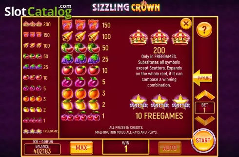 Οθόνη5. Sizzling Crown (3x3) Κουλοχέρης