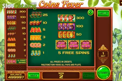 Οθόνη9. Coins Fever (Pull Tabs) Κουλοχέρης