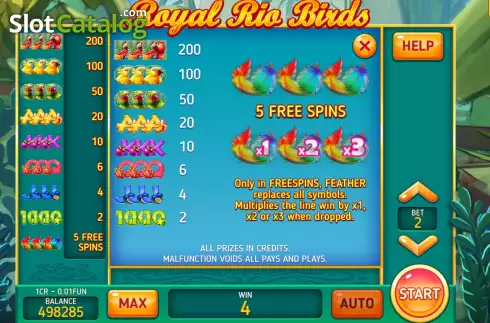 Οθόνη6. Royal Rio Birds (Pull Tabs) Κουλοχέρης