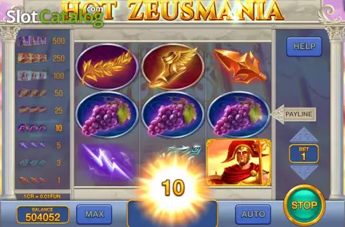 Οθόνη5. Hot Zeusmania (Pull Tabs) Κουλοχέρης