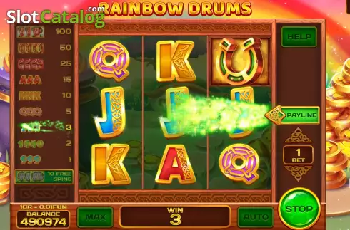 Οθόνη5. Rainbow Drums Respin Κουλοχέρης