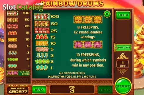 Οθόνη6. Rainbow Drums Respin Κουλοχέρης