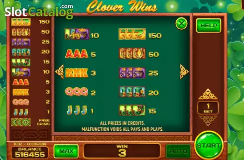 Οθόνη5. Clover Wins (3x3) Κουλοχέρης 