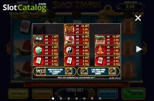 Πίνακας πληρωμών 1. Black Dragon Κουλοχέρης