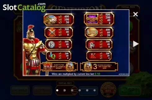 Πίνακας πληρωμών 1. Centurion Free Spins Κουλοχέρης