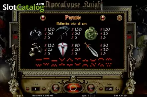 Πίνακας πληρωμών 1. Apocalypse Knights Κουλοχέρης