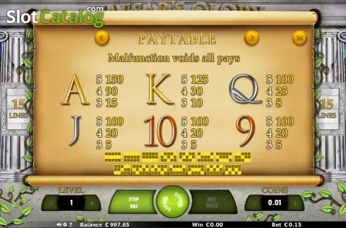 Πίνακας πληρωμών 1. Caesar's Glory (Join Games) Κουλοχέρης