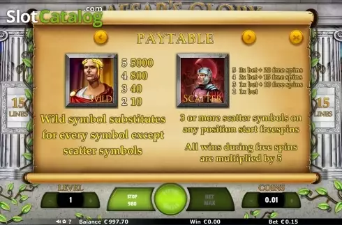 Πίνακας πληρωμών 3. Caesar's Glory (Join Games) Κουλοχέρης