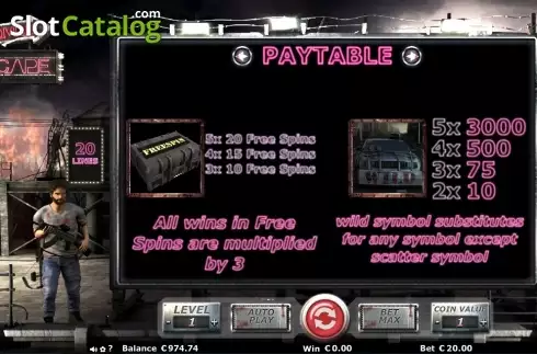 Πίνακας πληρωμών 3. Zombie Escape Κουλοχέρης