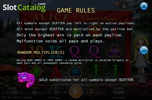 Οθόνη5. Alice In Wonderland (KA Gaming) Κουλοχέρης 
