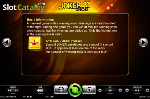 Οθόνη6. Joker 81 Dice Κουλοχέρης 