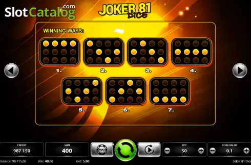 Οθόνη7. Joker 81 Dice Κουλοχέρης 