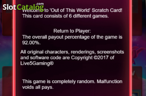 Οθόνη7. Out Of This World Scratchcard Κουλοχέρης