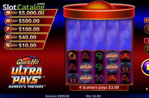 Οθόνη4. Quick Hit Ultra Pays Monkey's Fortune Κουλοχέρης