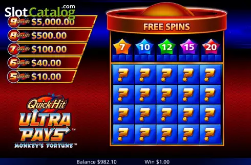 Οθόνη7. Quick Hit Ultra Pays Monkey's Fortune Κουλοχέρης