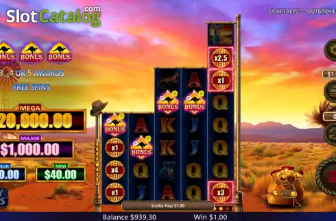 Οθόνη9. Cash Falls Outback Fortune Κουλοχέρης