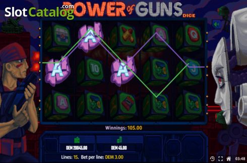 Οθόνη3. Power of Guns Dice Κουλοχέρης