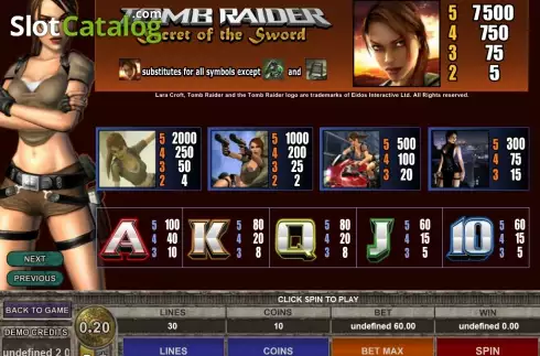 Οθόνη2. Tomb Raider Secret of the Sword Κουλοχέρης