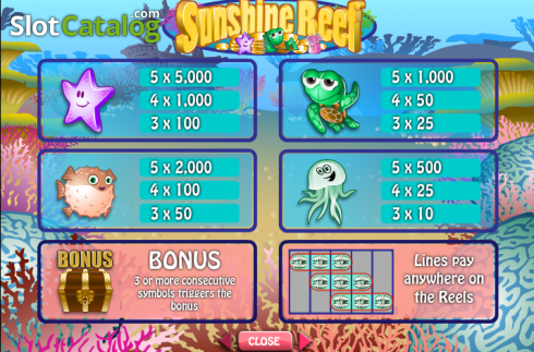 Πίνακας πληρωμών 1. Sunshine Reef Κουλοχέρης