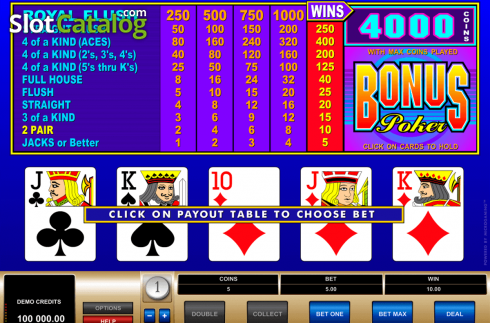 Οθόνη2. Bonus Poker (Microgaming) Κουλοχέρης