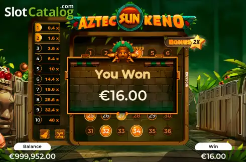 Οθόνη3. Aztec Sun Keno Κουλοχέρης