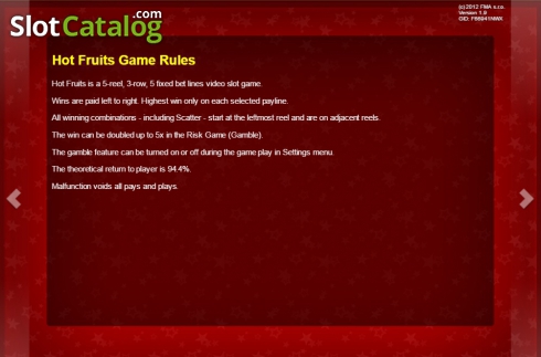 Πίνακας πληρωμών 3. Hot Fruits (iGaming2go) Κουλοχέρης