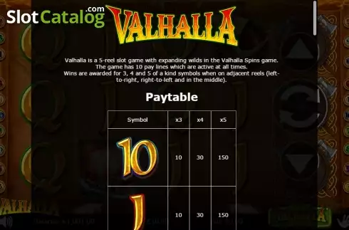 Πίνακας πληρωμών 1. Valhalla (Betdigital) Κουλοχέρης