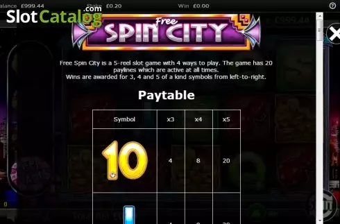 Πίνακας πληρωμών 1. Free Spin City Κουλοχέρης