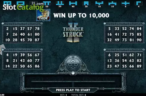 Οθόνη2. Thunderstruck II Video Bingo Κουλοχέρης
