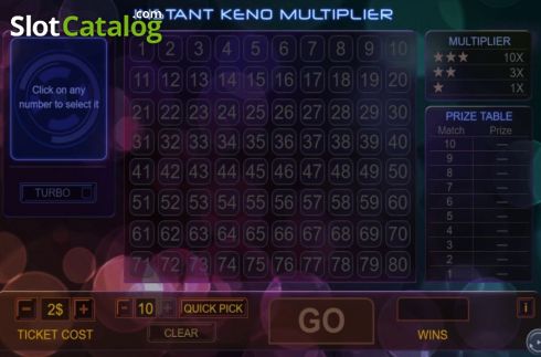 Οθόνη2. Instant Keno Multiplier Κουλοχέρης 