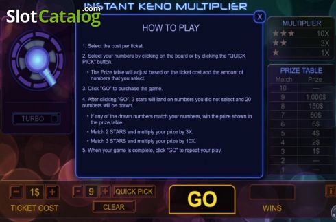 Οθόνη6. Instant Keno Multiplier Κουλοχέρης 