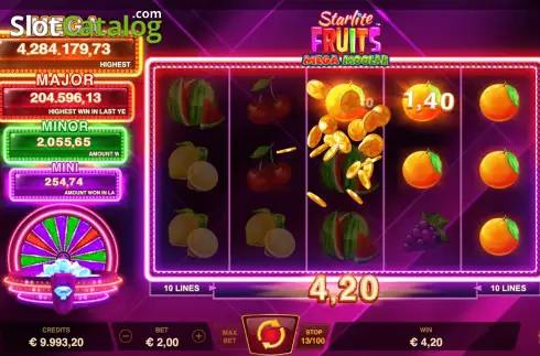 Οθόνη5. Starlite Fruits Mega Moolah Κουλοχέρης 