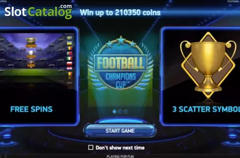 Οθόνη εκκίνησης χαρακτηριστικών. Football: Champions Cup Κουλοχέρης 
